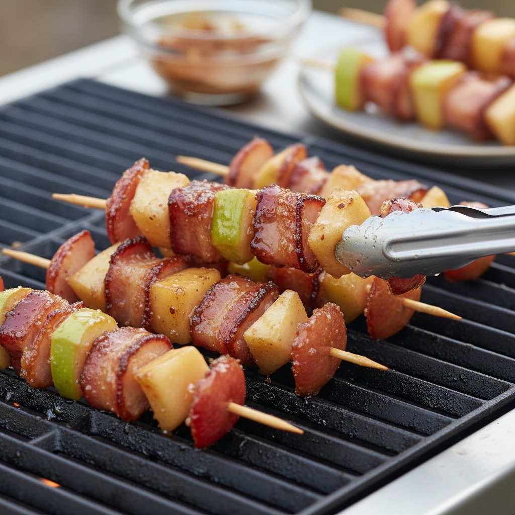 Grill the apple skewers