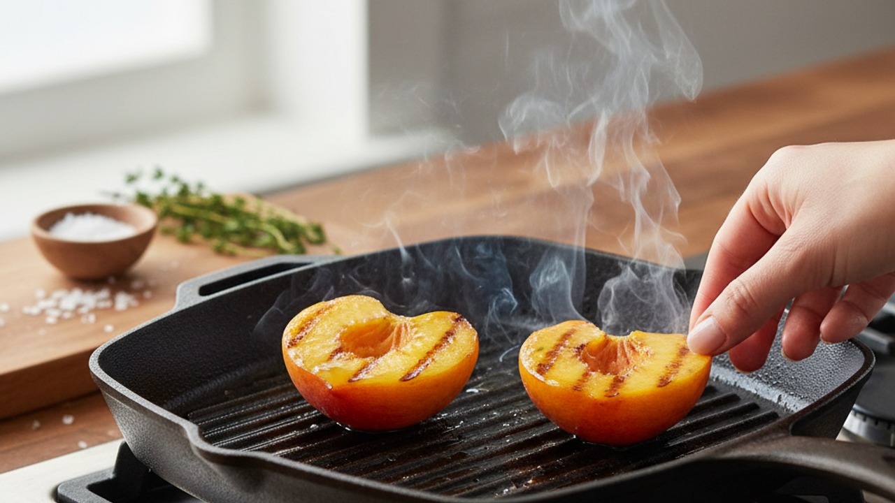 Prep and grill the peaches