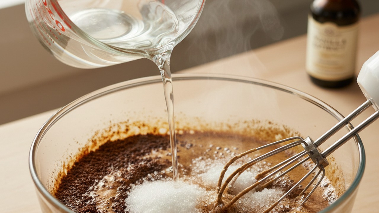 Combine coffee, sugar and hot water