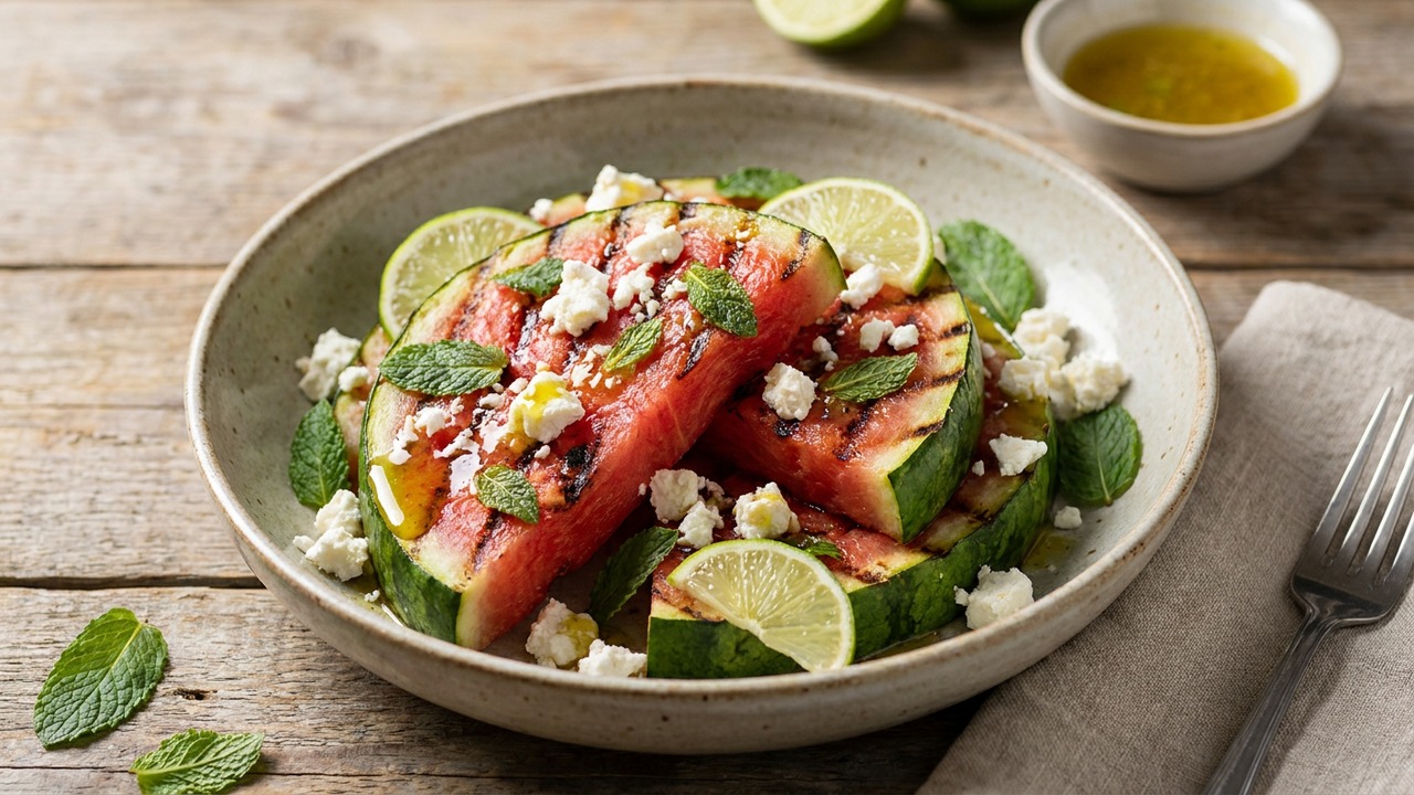 Grilled Watermelon Feta Salad with Mint and Lime