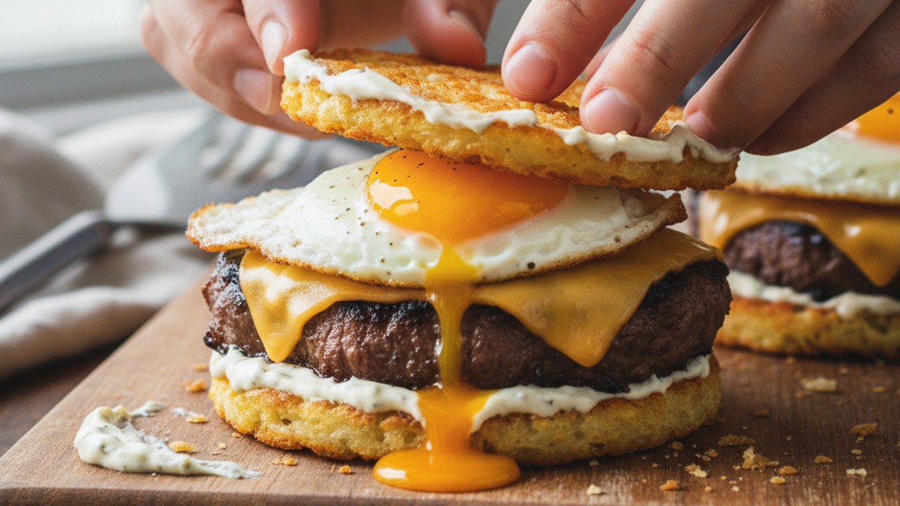 Melt cheese and assemble burgers