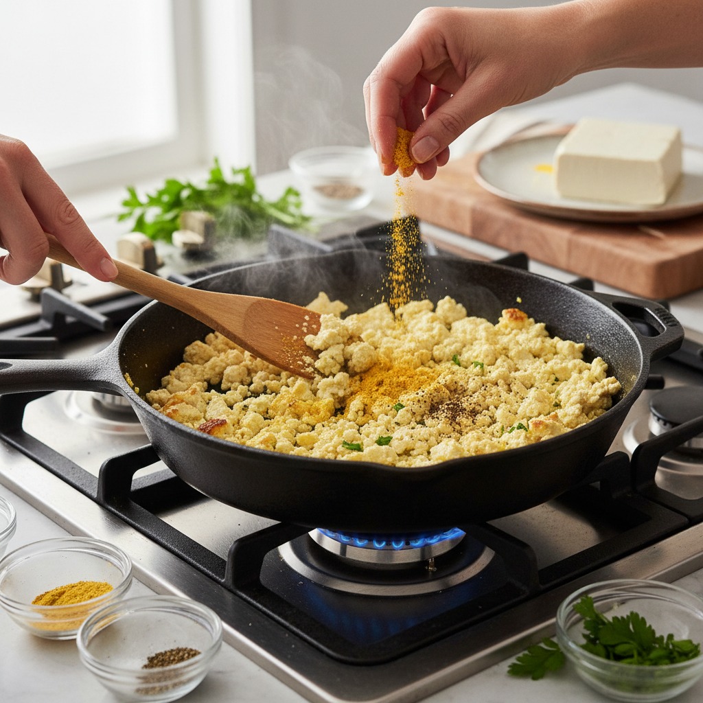 Cook the tofu with seasonings