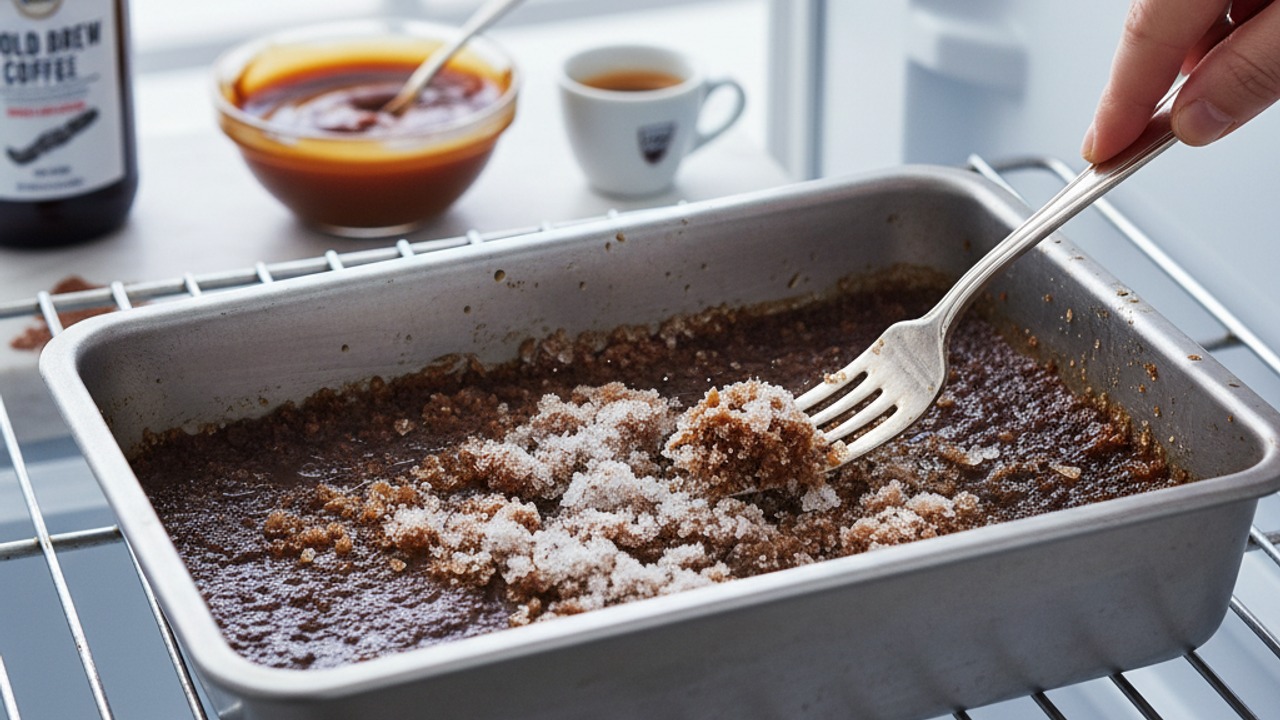 Freeze and scrape to form granita