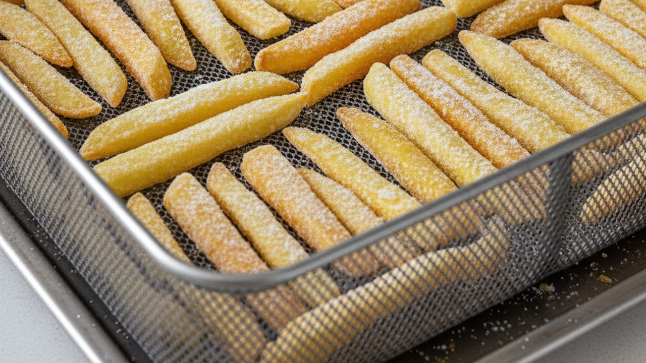 Coat the frozen fries