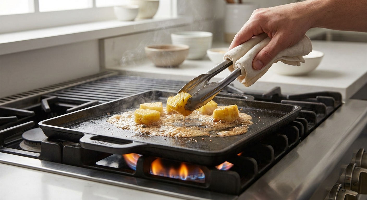 Brown butter and caramelize pineapple on a cast-iron griddle or grill
