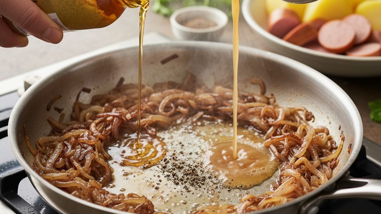 Make the warm mustard‑vinegar dressing
