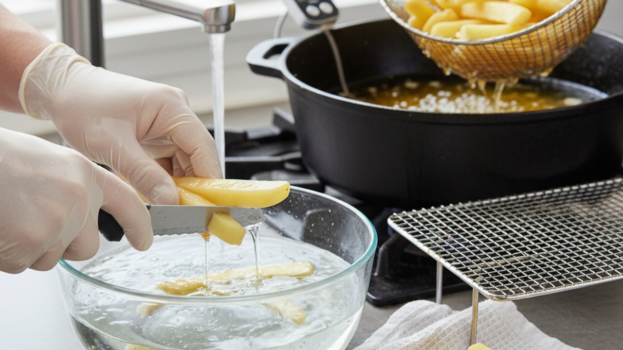 Cut and par-cook the chips