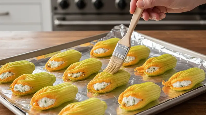 Prep the sheet pan and oil the blossoms