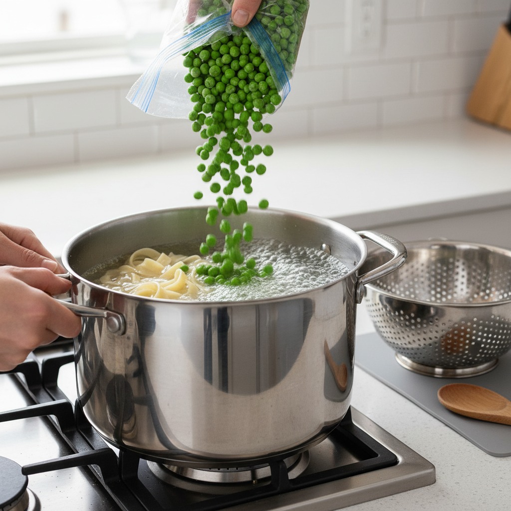 Cook noodles and peas