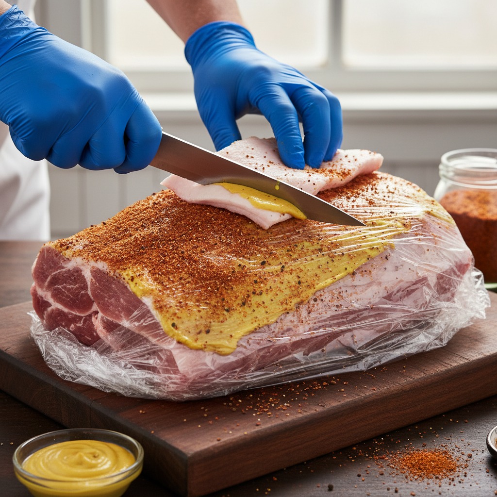 Trim and season the pork