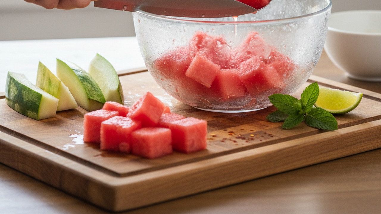 Cube the watermelon