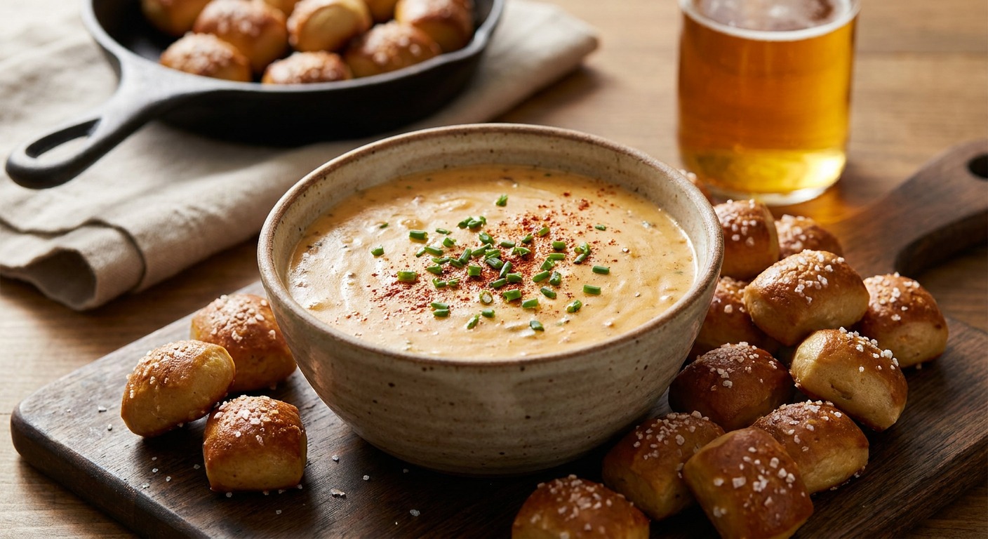 Stovetop Beer Cheese Dip with Warm Soft Pretzel Bites