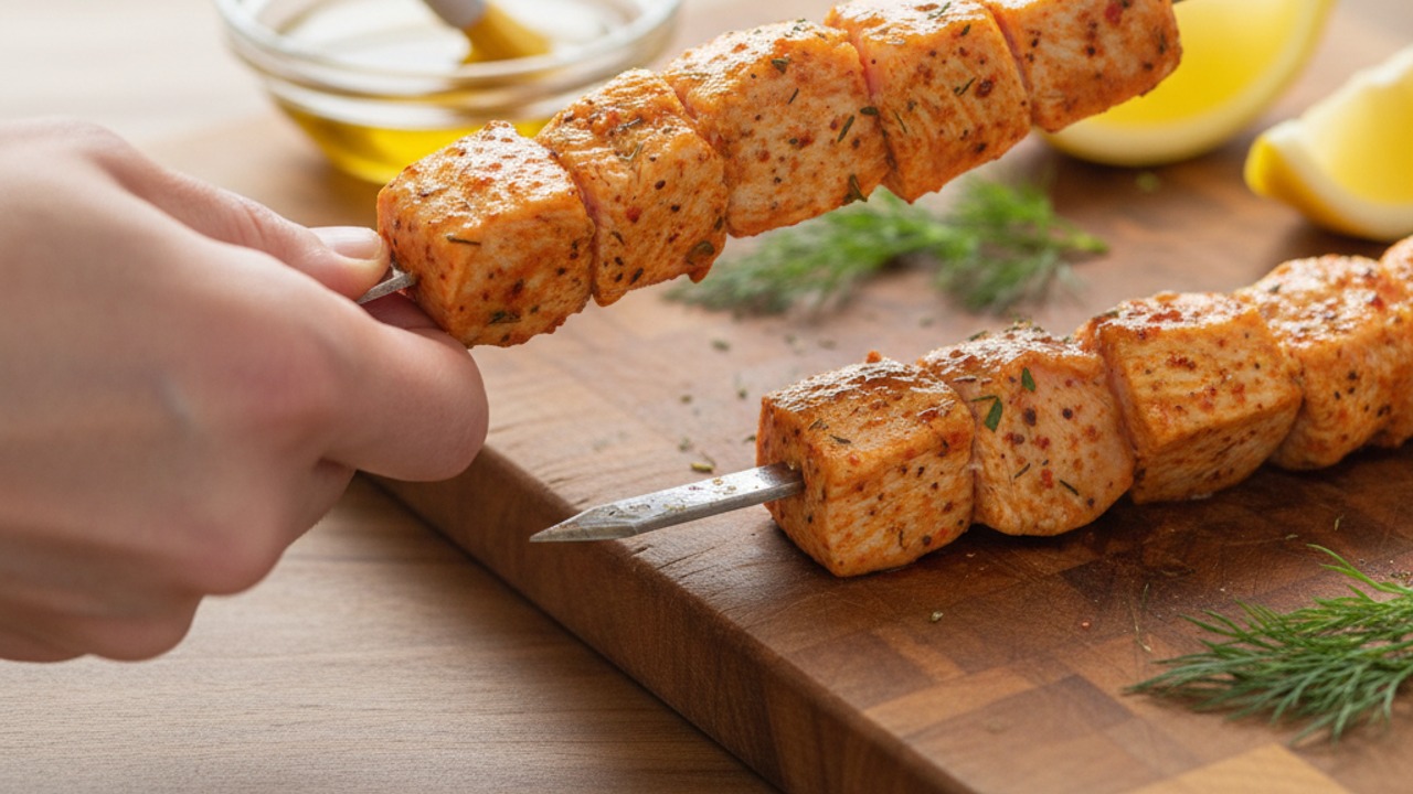 Thread the chicken onto skewers