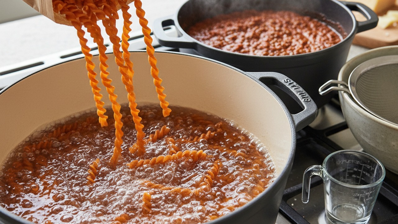 Cook the red lentil pasta