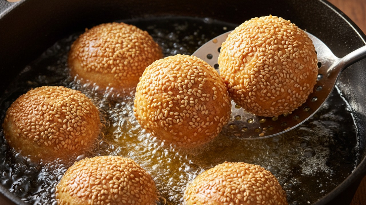Deep-fry until puffed and golden