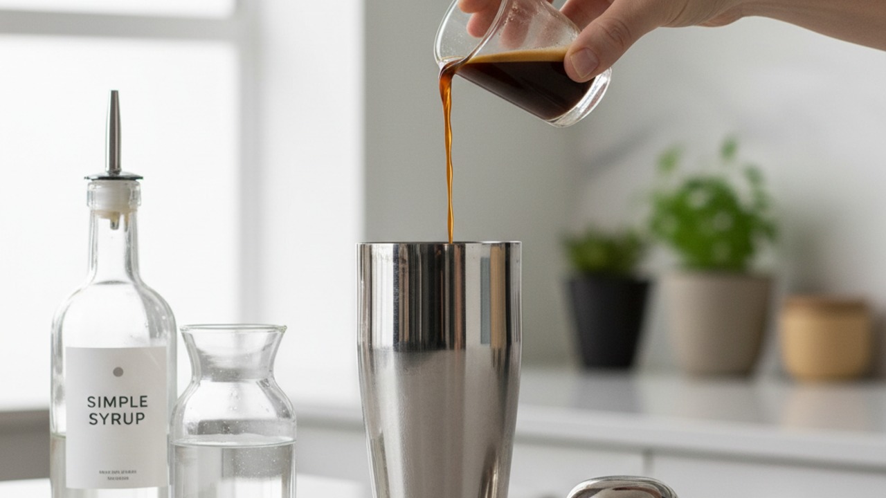 Pull espresso and combine with sweetener
