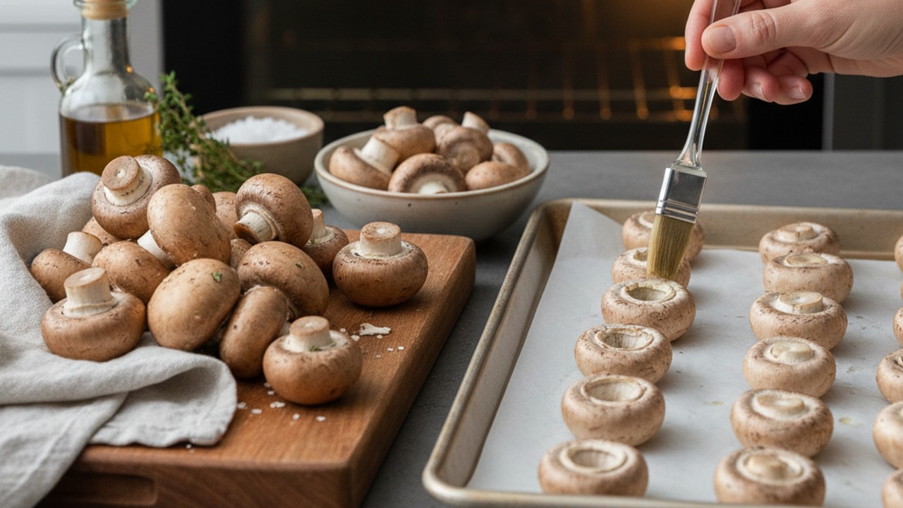 Prep mushrooms and oven