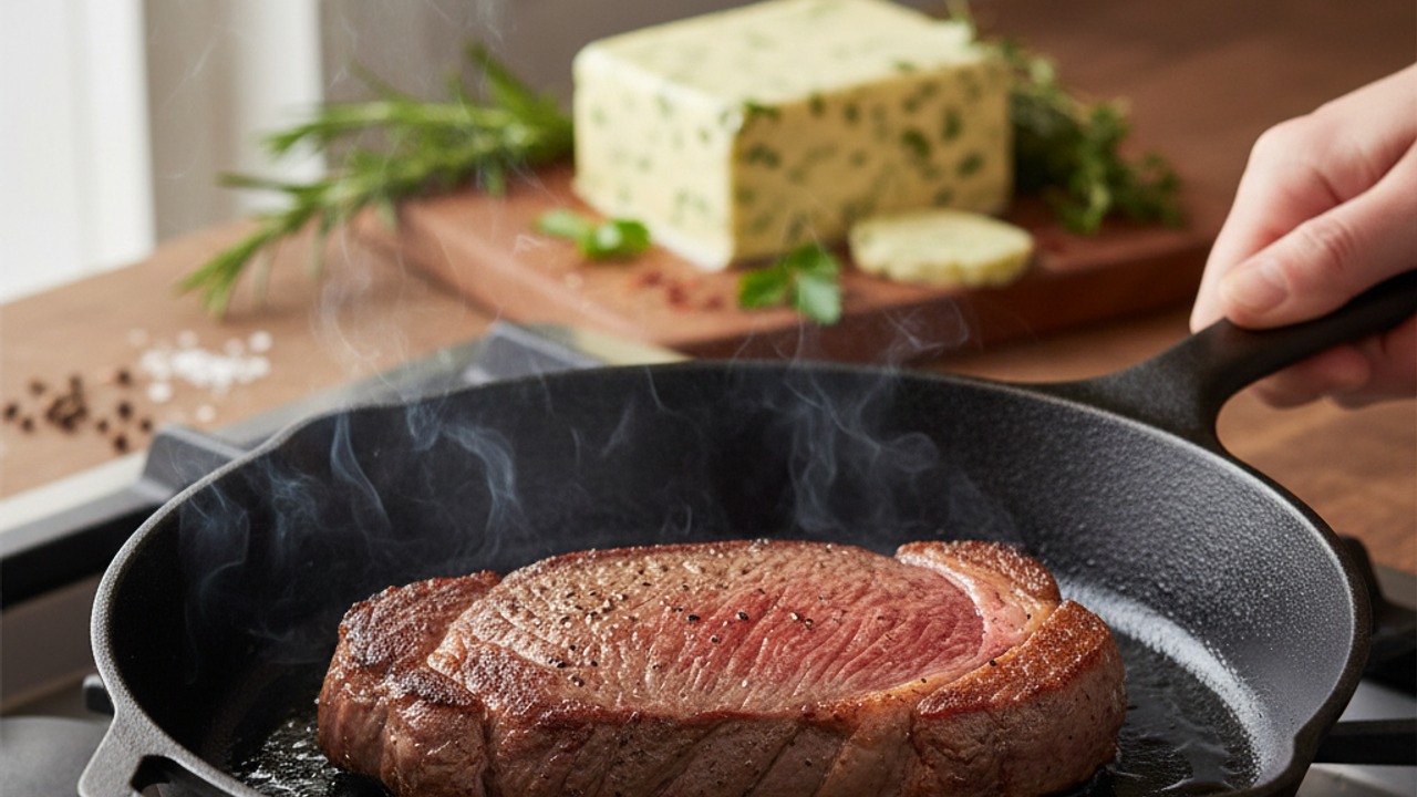 Preheat skillet and sear first side
