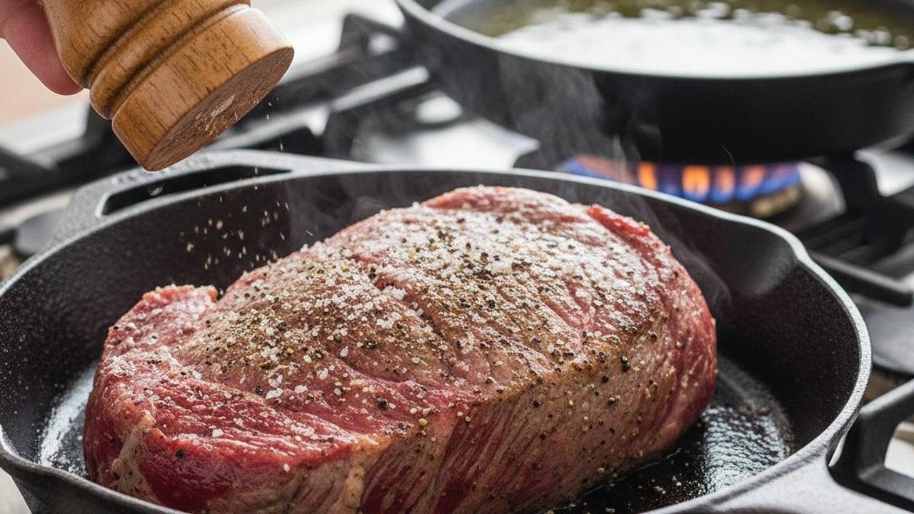 Season and sear the roast
