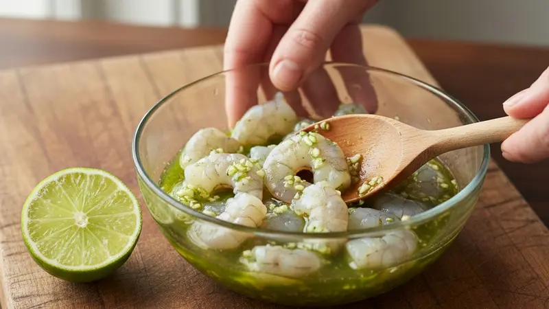 Marinate the shrimp briefly