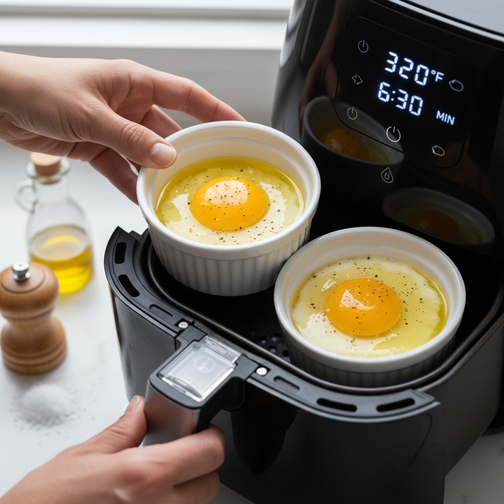 Cook the eggs in the air fryer