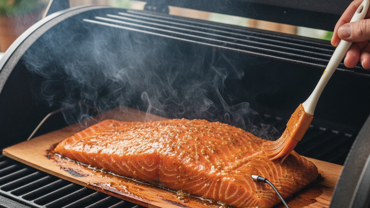 Smoke salmon on the cedar plank