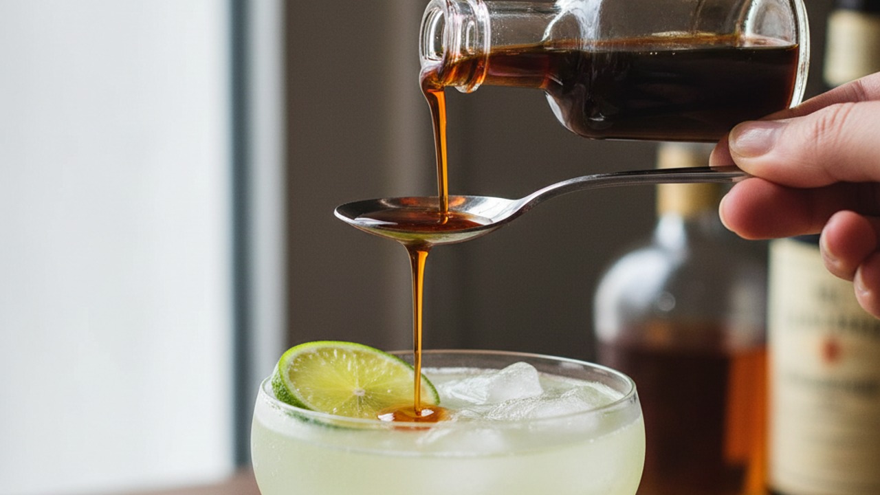 Float ancho liqueur and garnish