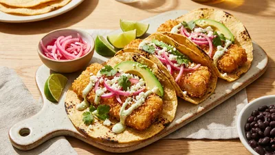 Air Fryer Crispy Cod Tacos with Quick Pickled Red Onions