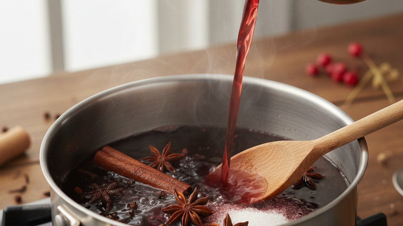 Combine wine, water and spices