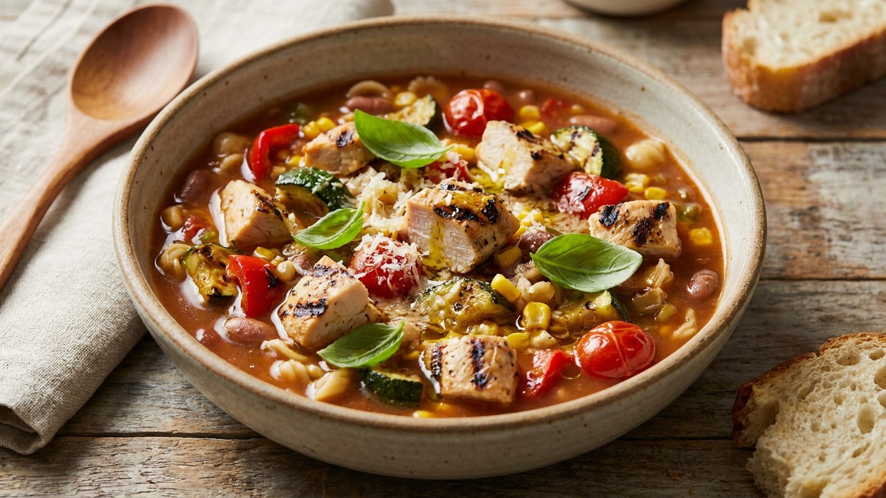 Grilled Chicken and Charred Vegetable Minestrone