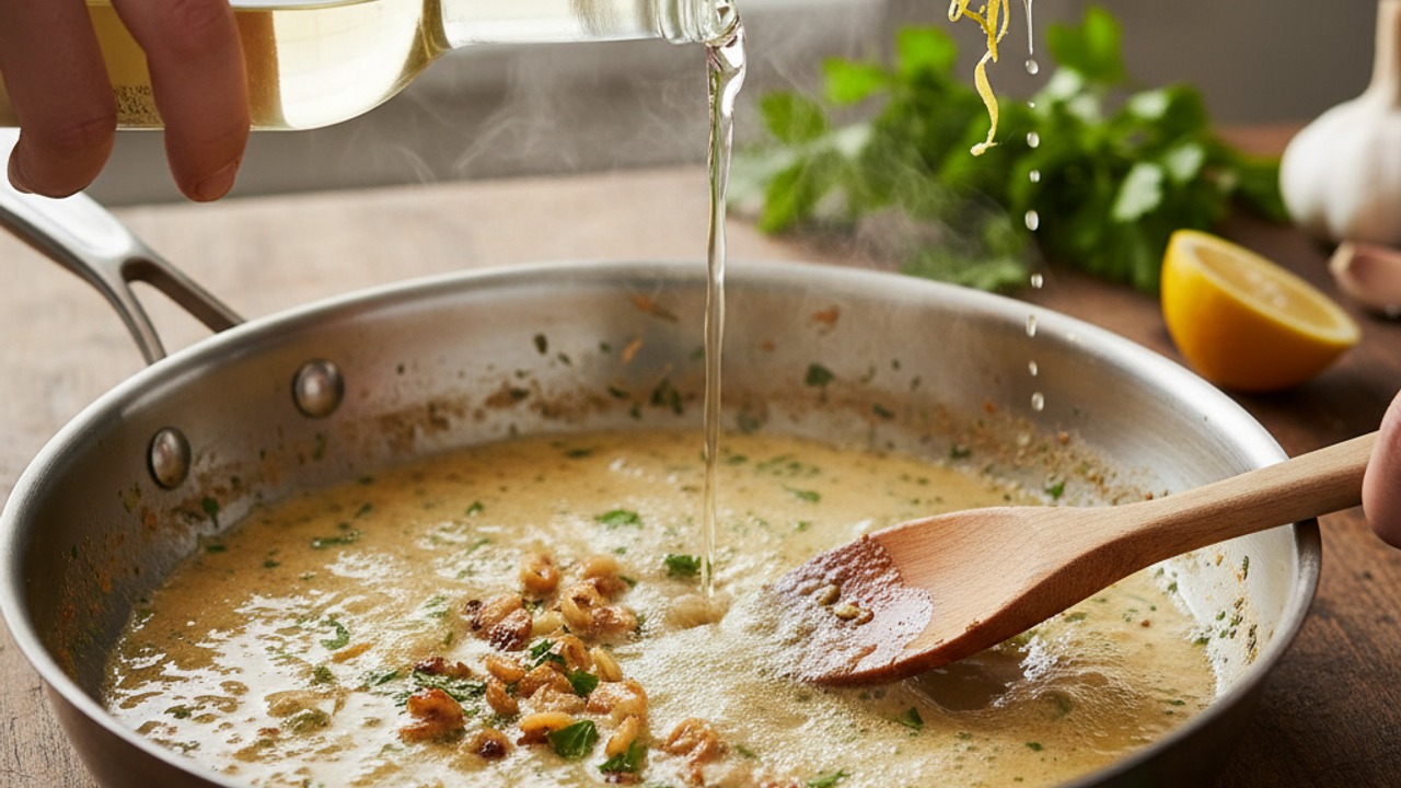 Deglaze and add lemon