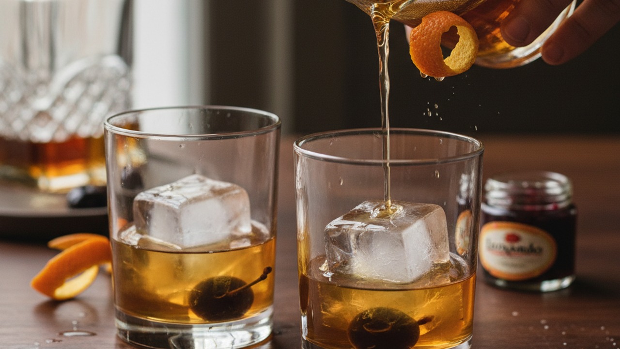 Strain over fresh ice and garnish