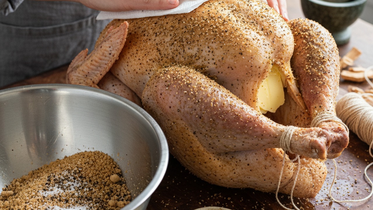 Dry-brine and prep the turkey