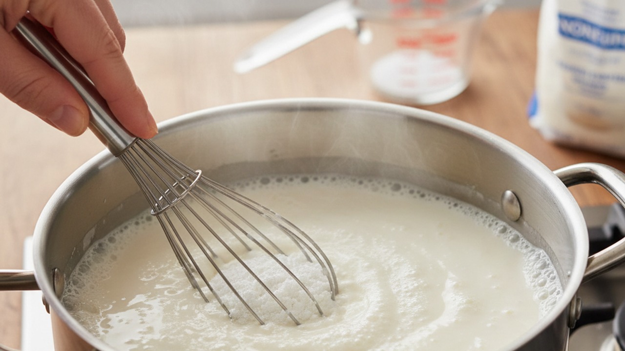 Heat milk with milk powder