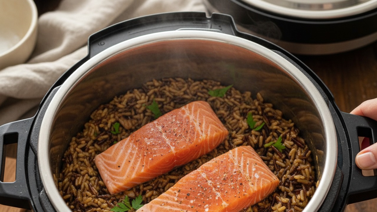 Top with salmon and steam briefly