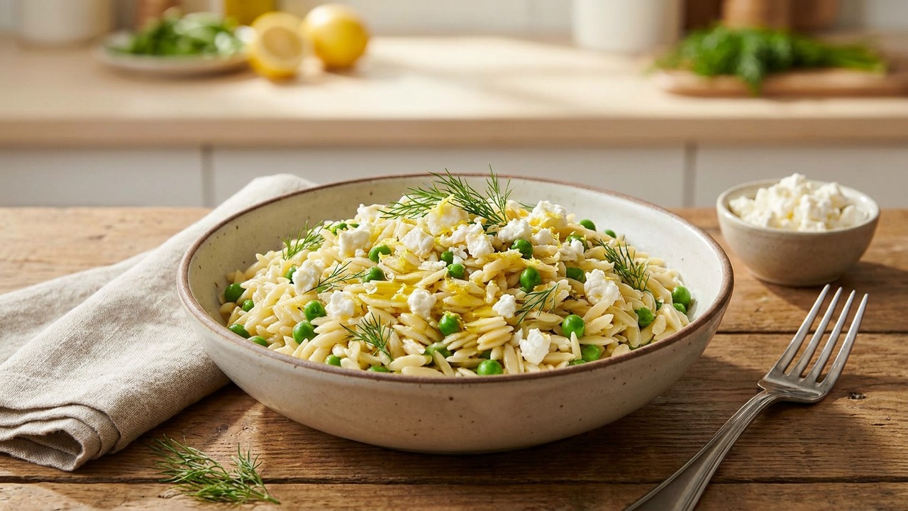 Cold Lemon Orzo Salad with Peas, Dill, and Feta
