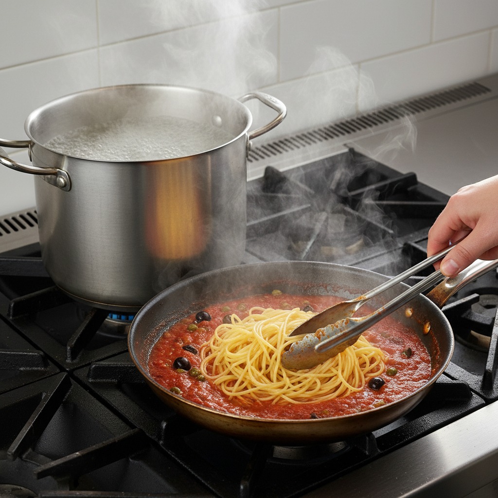 Cook pasta and finish together