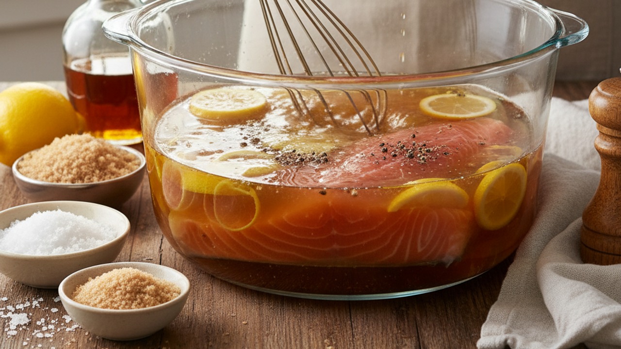 Make the maple brine and brine the salmon