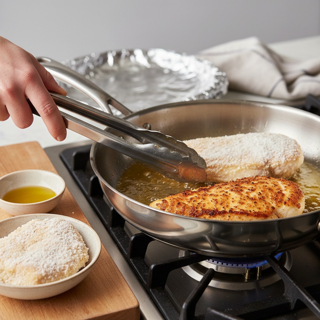 Pan-fry the chicken until golden