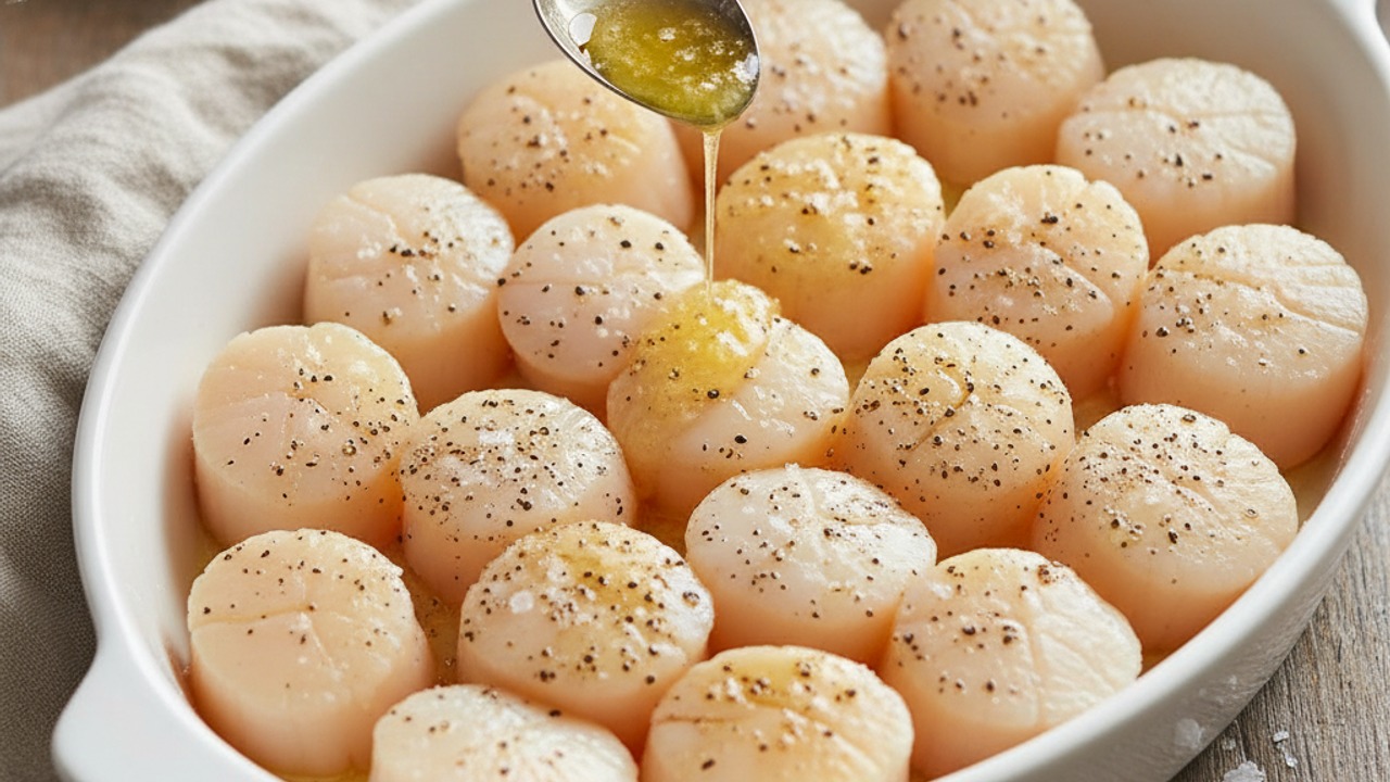 Prepare and season scallops