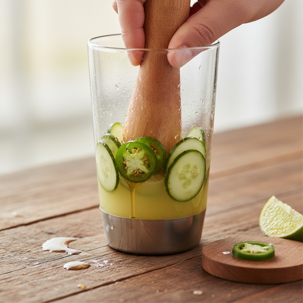 Muddle serrano, cucumber, lime and agave