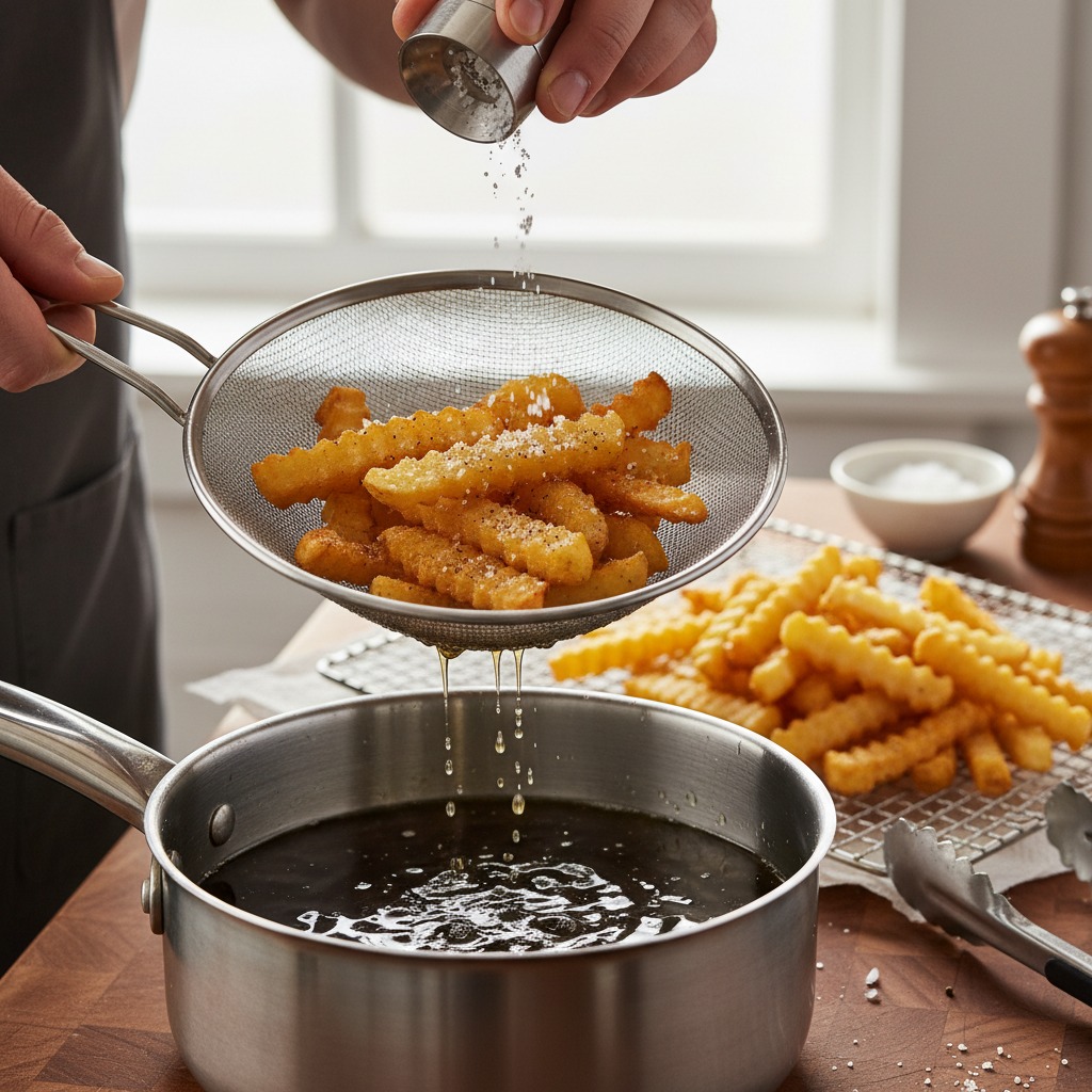 Second fry at high heat and season
