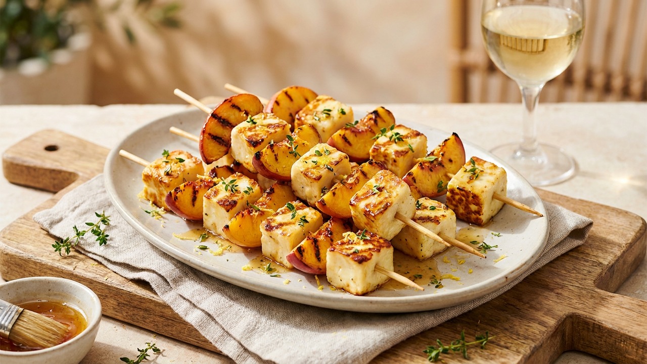Grilled Halloumi Peach Skewers
