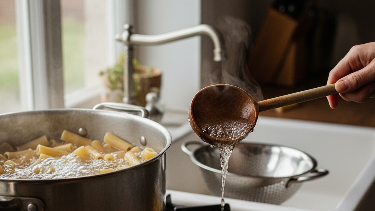 Cook pasta and reserve water