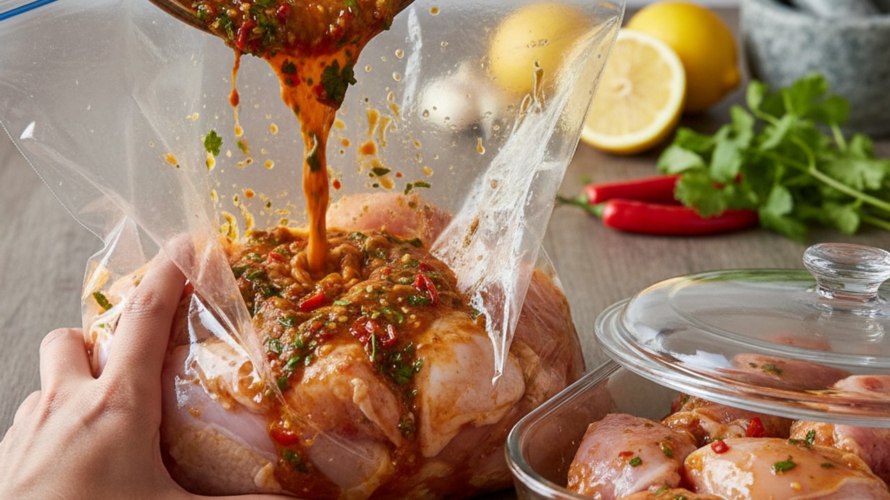 Combine chicken and marinade