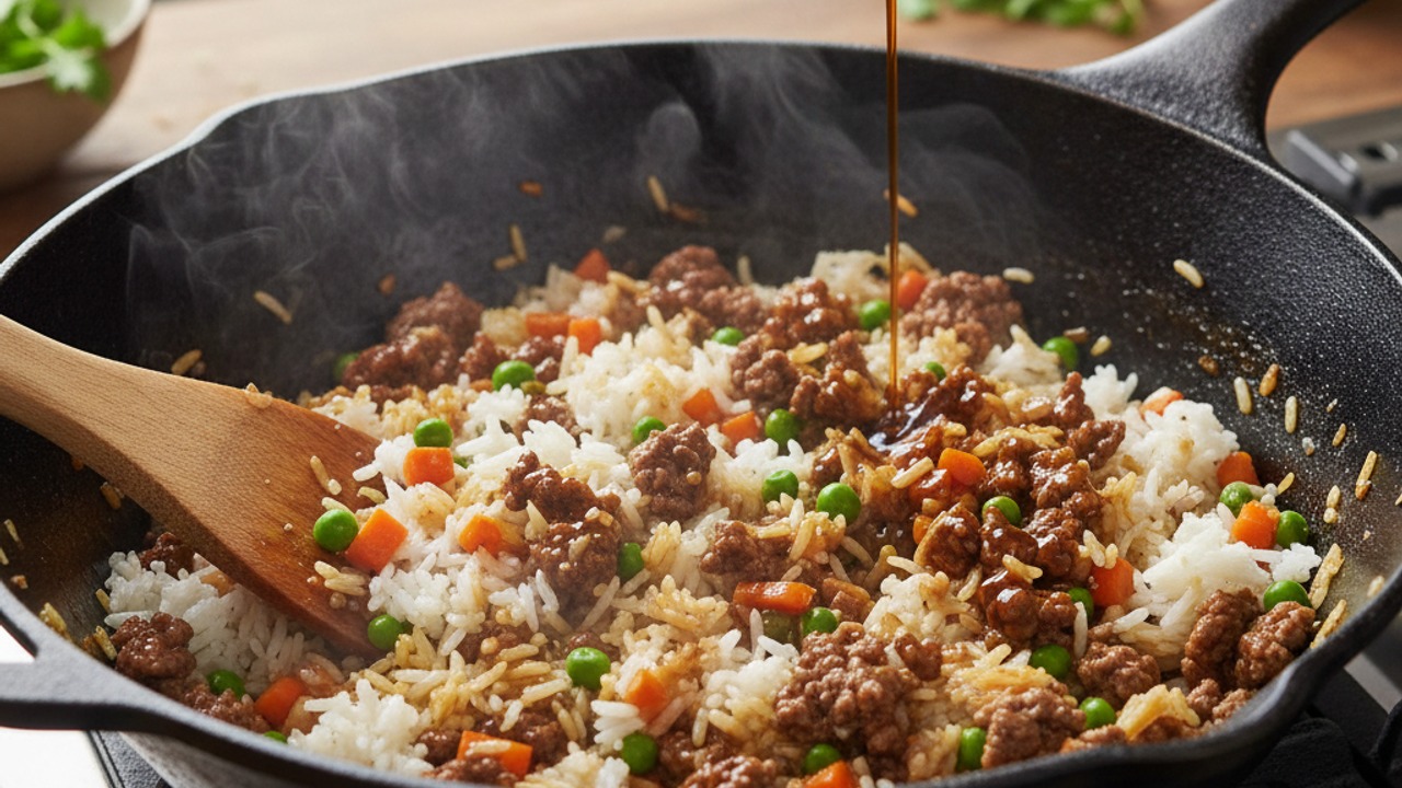 Add rice, vegetables and sauce