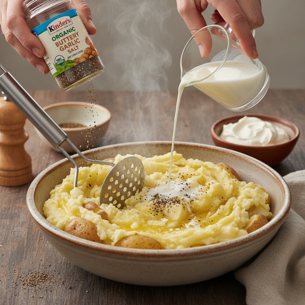 Mash and fold in dairy and seasoning