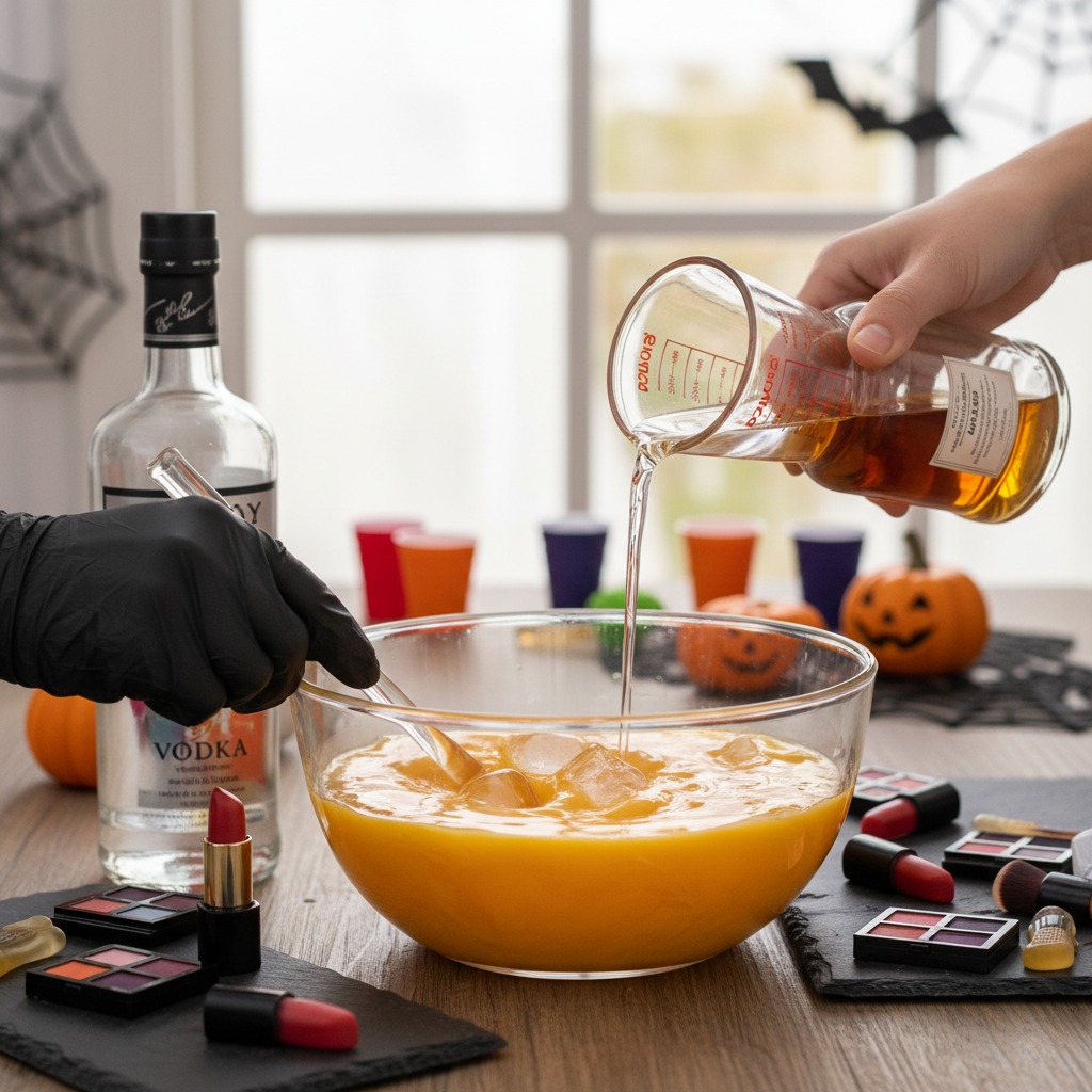 Add cold liquids and remaining alcohol
