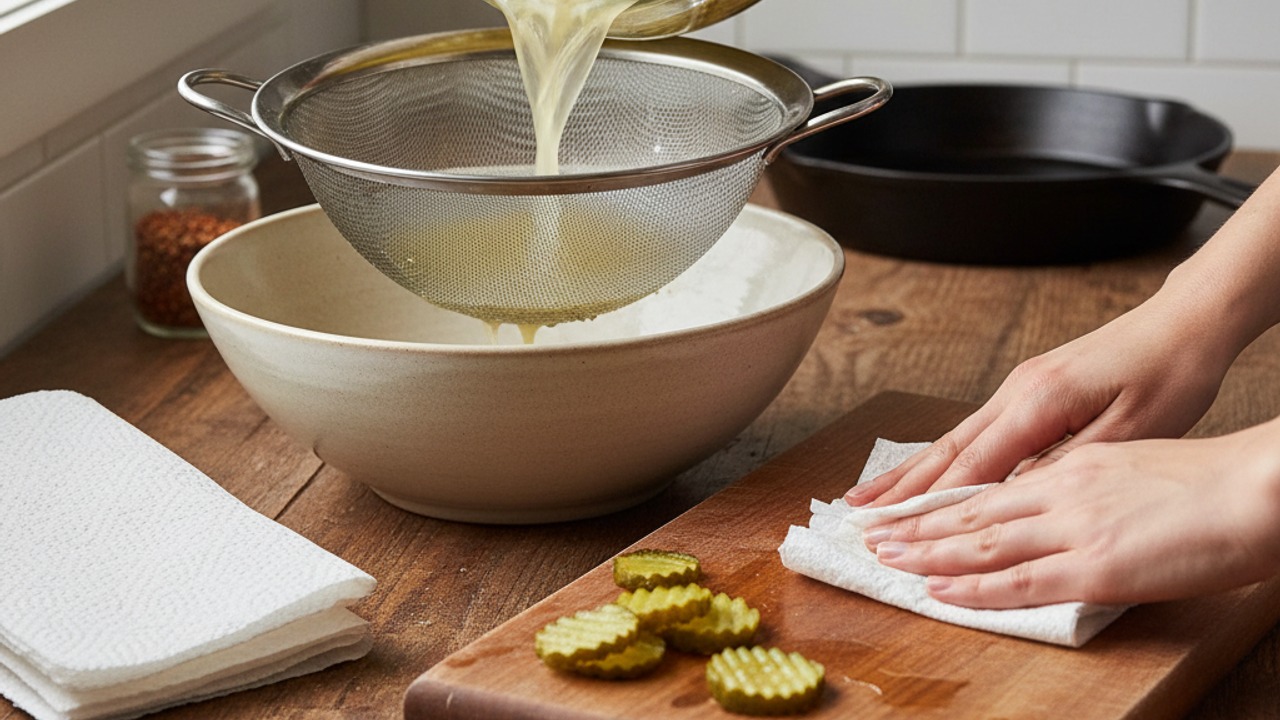 Drain and dry the pickles