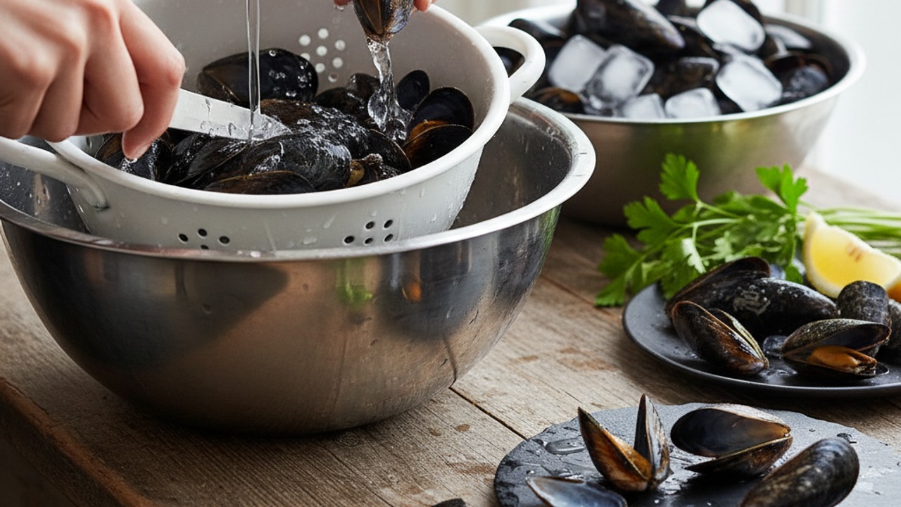 Clean and inspect the mussels (safety first)